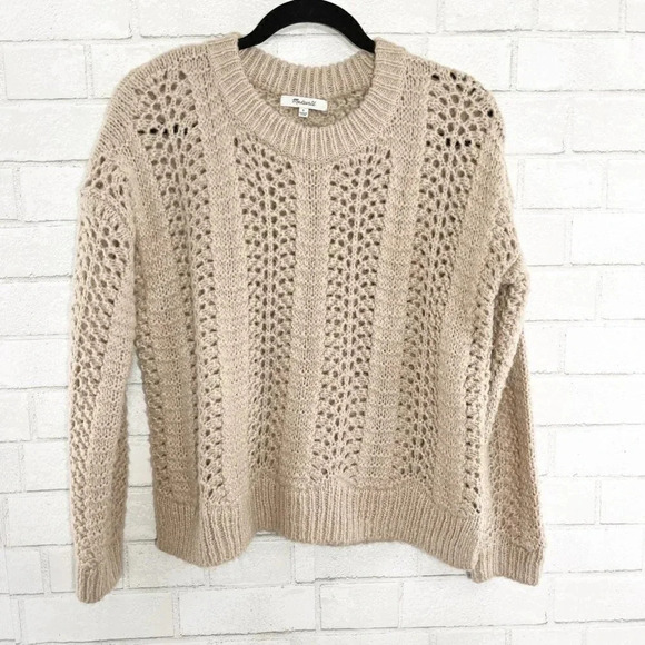 Madewell Beige Colored Open Weave Alpaca & Wool Blend Sweater Women's Size Small - Picture 1 of 6